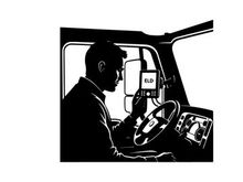 Silhouette of a man driving a truck with a retro dashboard
