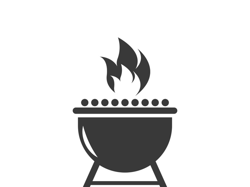 BBQ grill simple and symbol icon with smoke or steam logo vector illustration