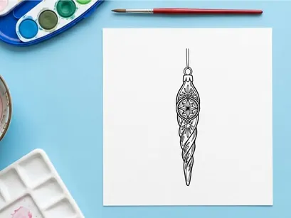 Adorno de árbol de Navidad, decoración de carámbano dibujado a mano, arte de burbuja festiva en blanco y negro.