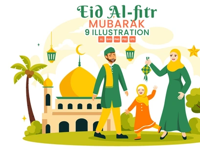 9 Happy Eid Al-Fitr Mubarak Illustration