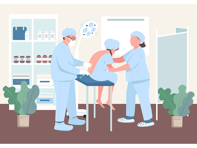 Anesthesia in spine flat color vector illustration
