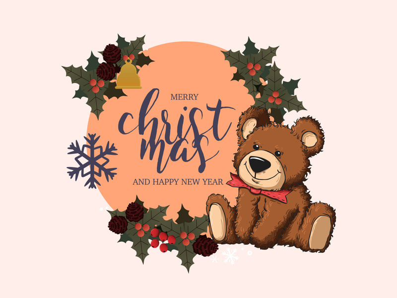 Cartoon Bear happy new year 2023, merry christmas poster and banner.
