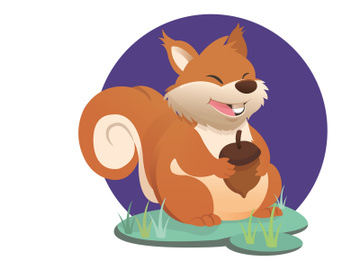 Red Fluffy Squirrel with Bushy Tail Holding Acorn Vector Illustration preview picture