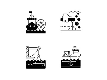 Maritime industry black linear icons set preview picture