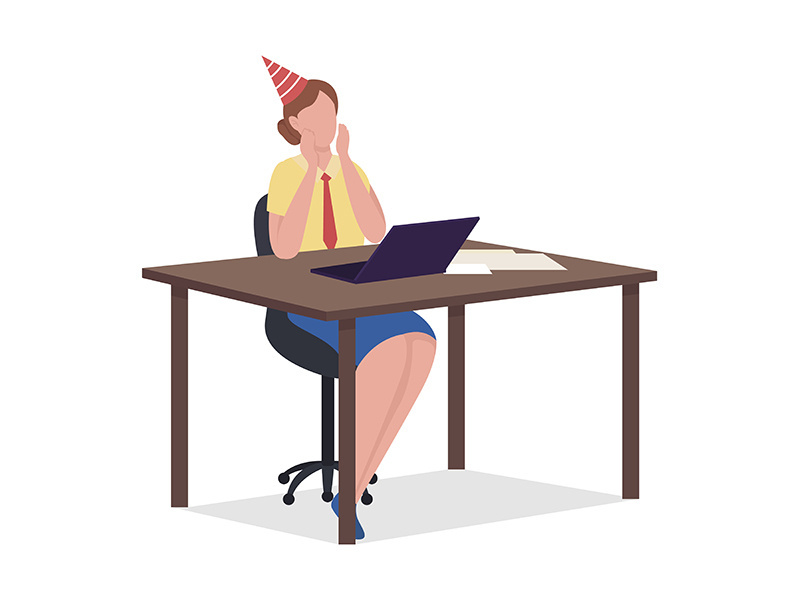 Excited female office worker semi flat color vector character