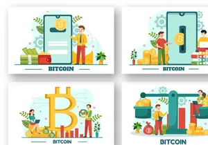 12 Bitcoin Cryptocurrency Coins Illustration