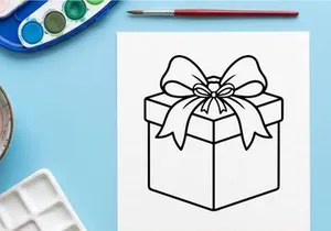 Ilustração de arte em linha de caixa de presente de Natal com laço para página de colorir de feriado.