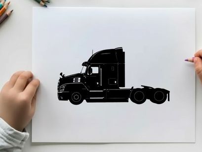 Silhouette of a semi truck with sleeper cabin