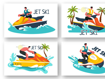 9 People Ride Jet Ski Illustration