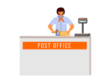 Post office female worker flat color vector illustration preview picture