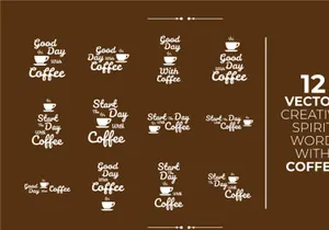 12 vector creative spirit word with coffee