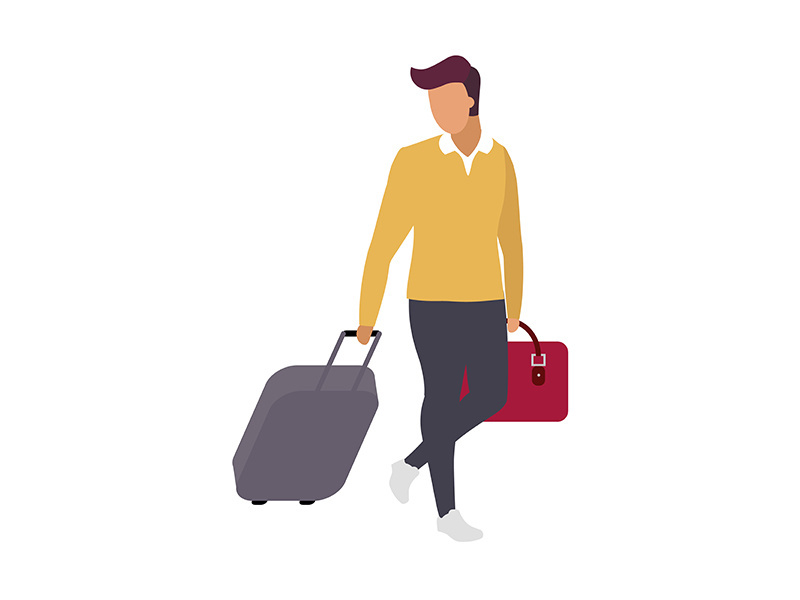 Man passenger going to business trip flat color vector faceless character