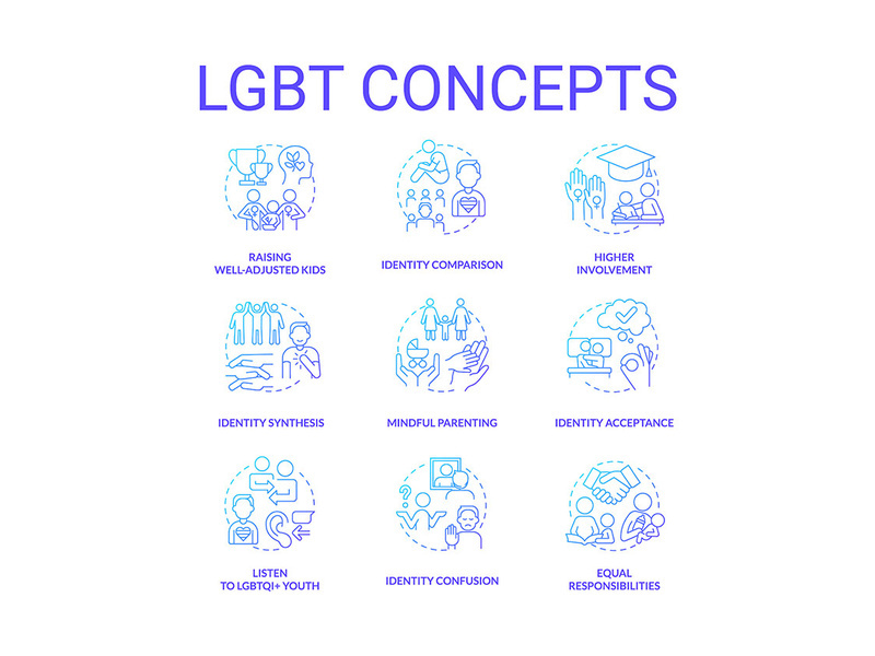 LGBT blue gradient concept icons set