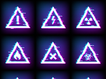 Glitch warning signs, vector preview picture