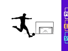 Soccer player kicking ball into goal in a dynamic motion