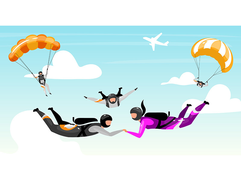 Skydiving flat vector illustration