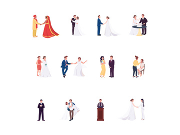 Wedding ceremony flat color vector faceless characters set preview picture