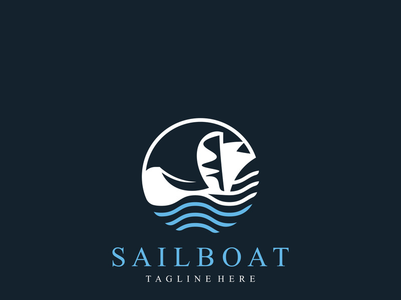 Sail boat logo water lines hipster design minimalist template