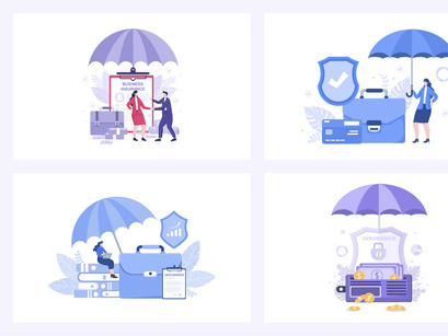 15 Business and Investment Insurance Flat Design Illustration