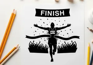 Silhouette of a runner crossing the finish line in silhouette