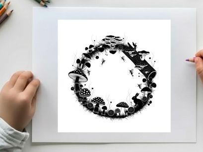 Silhouette of various mushrooms and fungi in a circular pattern