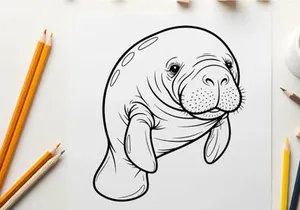 Cute manatee swimming underwater vector illustration