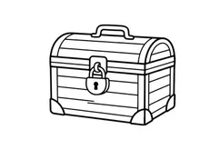 Vintage wooden treasure chest with padlock for security. Classic locked storage box isolated on white background.