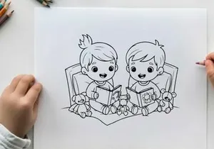 Children reading with teddy bears vector illustration flat design