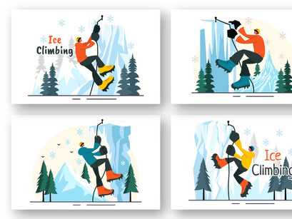 9 Ice Climbing Vector Illustration