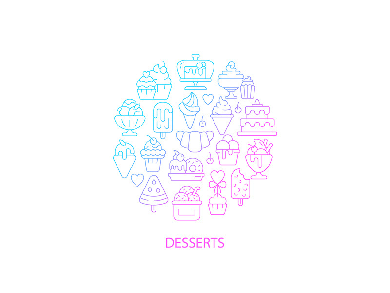 Assorted desserts abstract gradient linear concept layout with headline