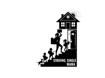 Silhouette of a strong single mama with children and dog outside home preview picture