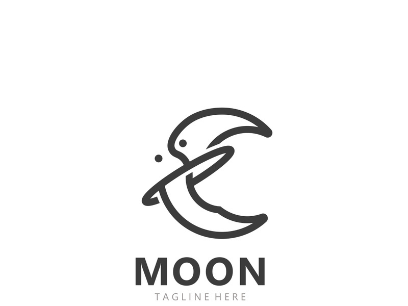 Moon elegant crescent and star logo design line in simple style outline background