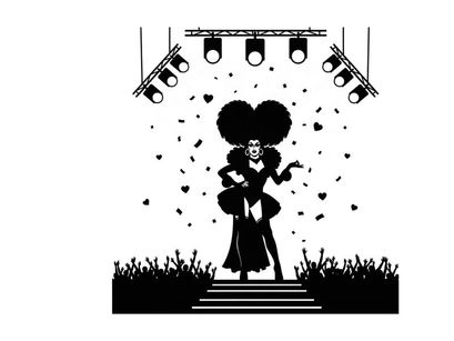 Silhouette of a performer on stage with spotlight and crowd