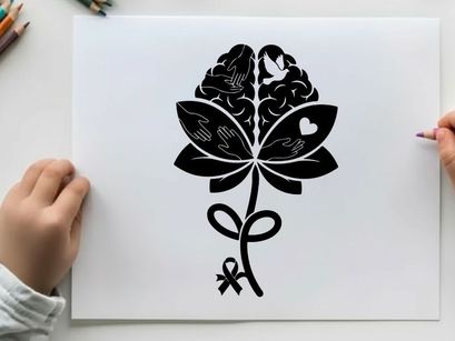 floral emblem with ribbon vector illustration