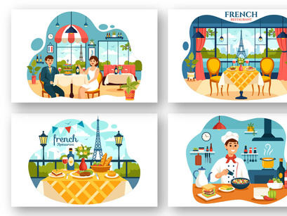 10 French Food Restaurant Illustration