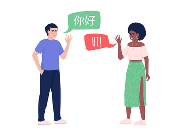Language exchange friends semi flat color vector characters preview picture