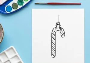 Ilustración de arte lineal de adorno de bastón de caramelo navideño para proyectos de diseño festivo