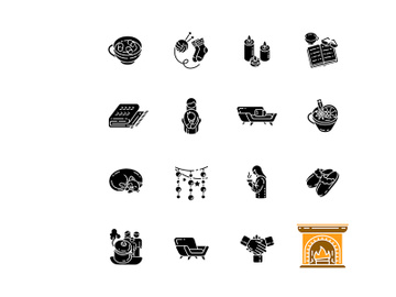 Cozy danish trend black glyph icons set on white space preview picture