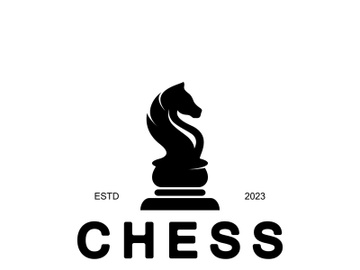 Chess strategy game logo with horse, king, pawn, minister and rook. Logo for chess tournament, chess team, chess championship, chess game application. preview picture