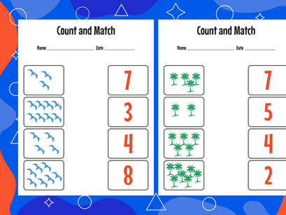 10 Pages Count and match with the correct number. Matching education game. Count how many items and choose the correct number