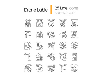 Drone usage linear manual label icons set preview picture