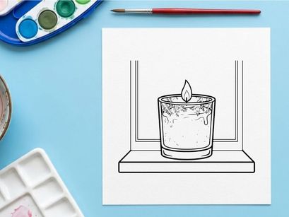 Ilustrasi seni garis lilin menyala dalam toples kaca