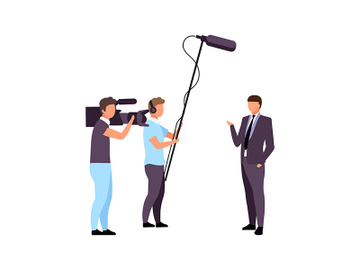 Male reporter with camera team semi flat color vector characters preview picture