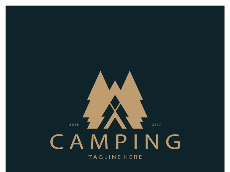 vintage and retro tent logo, camping. With tent, tree and bonfire sign. adventurers, scouts, climbers, camping equipment center