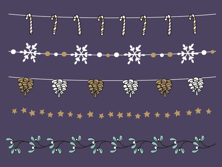 Christmas and holiday decoration flags, light, stars, paper