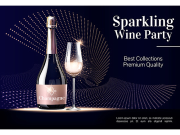Sparkling wine party realistic vector product ads banner template preview picture