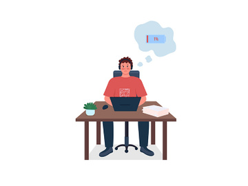 Tired employee at work desk flat color vector detailed character preview picture