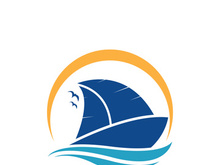 Sailboat boat on sea ocean wave with logo design simple ship