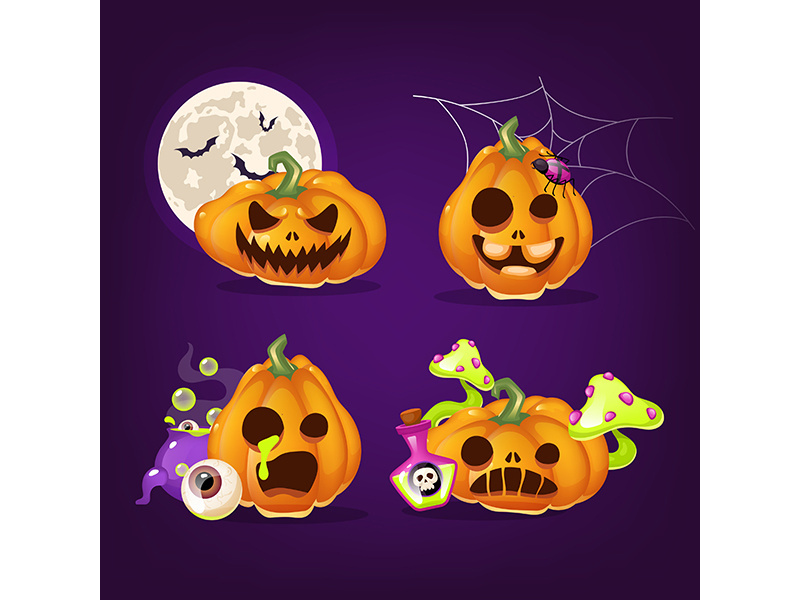 Halloween pumpkins cartoon vector illustrations set