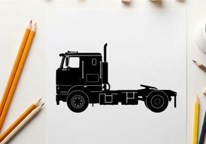 Silhouette of a semi truck without trailer on white background